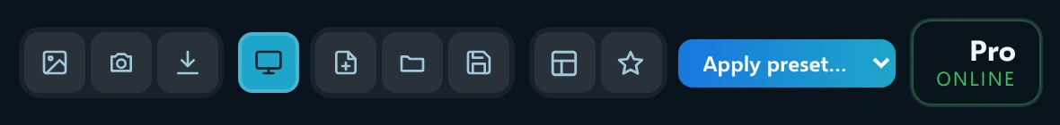 The top bar with the Apply preset list beside the star button