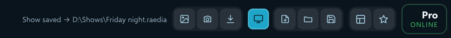 The top bar reading Show saved, followed by the file location